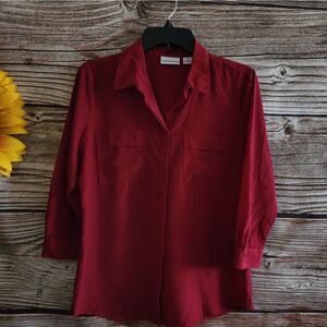 Liz Claiborne long sleeve blouse  Women's medium red/blue polka-dots Pre-owned